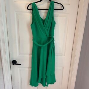 DKNY Wrap Dress Womens sz‎ 12 Green  High-Low Tie-Waist Sleeveless